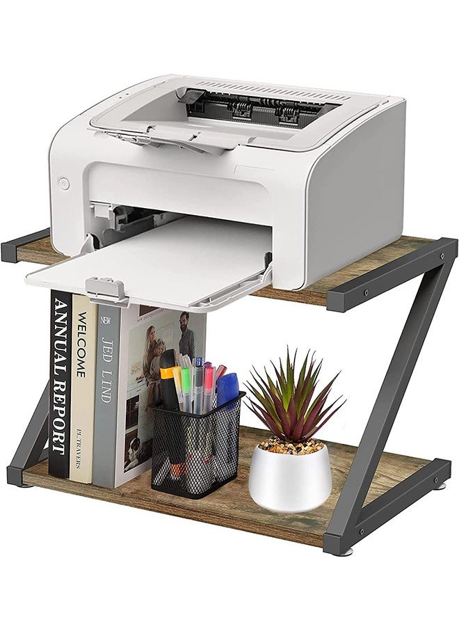 LENND Rustic Wood Desktop Printer Stand- Home Printer Stands Table Top, 2 Tier Vintage Printer Table Desk Space Organizer for Office Fax Machine, Scanner, Files, Books with Adjustable Anti-Skid Feet  - Image 1