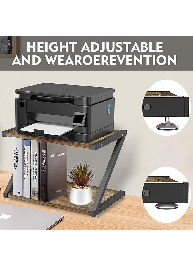 LENND Rustic Wood Desktop Printer Stand- Home Printer Stands Table Top, 2 Tier Vintage Printer Table Desk Space Organizer for Office Fax Machine, Scanner, Files, Books with Adjustable Anti-Skid Feet  - Image 2