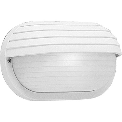 Progress Lighting 1-Light UV Stabilized Ribbed Frosted Polycarbonate Shade Modern Outdoor 10-1/2" Wall or Ceiling Light, Bulkheads Collection, Outdoor, P5706-30, White - Image 1