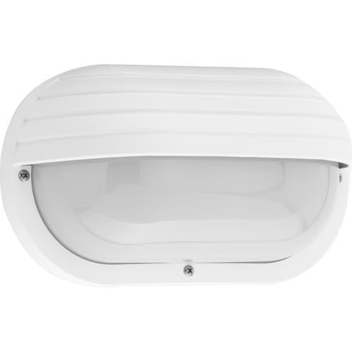 Progress Lighting 1-Light UV Stabilized Ribbed Frosted Polycarbonate Shade Modern Outdoor 10-1/2" Wall or Ceiling Light, Bulkheads Collection, Outdoor, P5706-30, White - Image 3