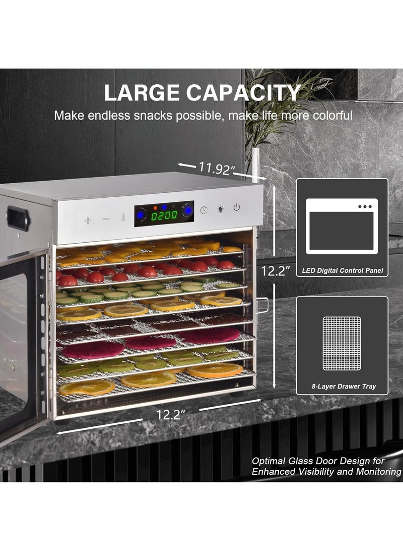 ET-LIFE - Food Dehydrator, 8 Stainless Steel Trays Dehydrators for Food and Jerky, Herbs, Fruit, Dehydrator Machine with Digital Timer and Temperature Control, Overheat Protection, Recipe Book Included - Image 1