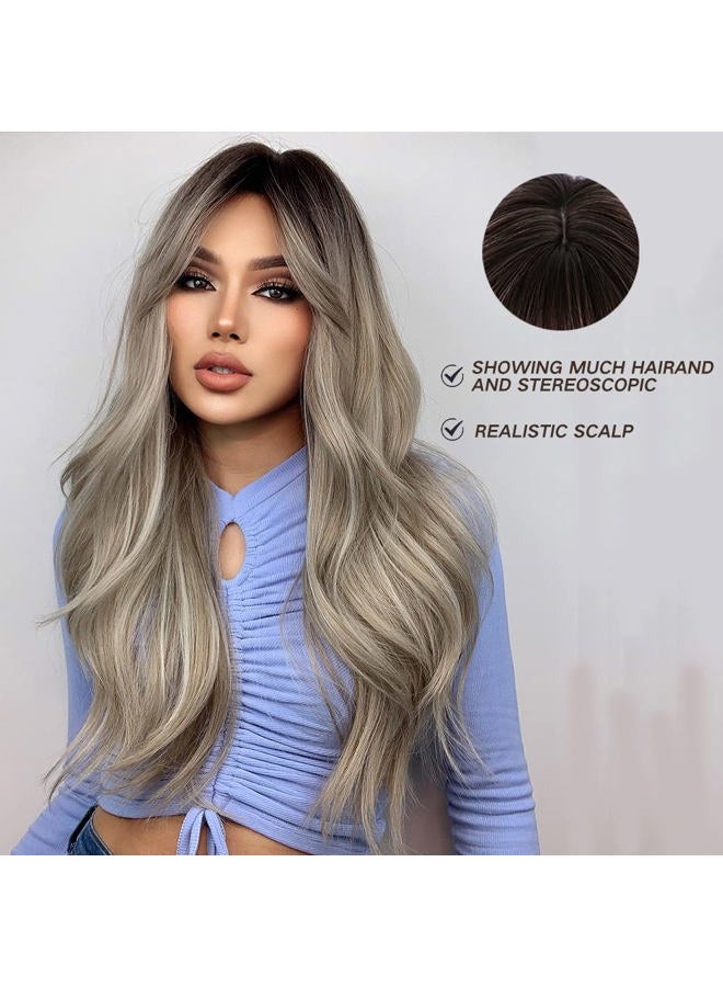 Esmee باروكة نسائية طبيعية مصنوعة من شعر صناعي مقاوم للحرارة بطول 24 بوصة مع تدرج بني نحاسي إلى رمادي فضي، مثالية للاستخدام اليومي والحفلات وكوسبلاي - Image 2