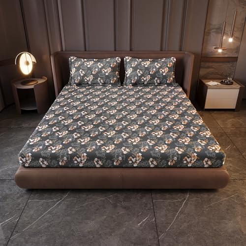 Divine Casa 144 TC 100% Cotton King Bedsheet Set with 2 Pillow Covers | Soft and Breathable | Graphite Shade - King Bed (270 X 270 cm) - Image 2