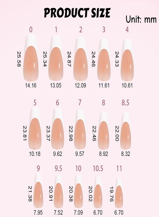 ROKHEVN 30pcs French Tip Press on Nails Long Coffin Fake Nails Nude Pink Design Stick on Nails Glossy Full Cover Acrylic Glue on Nails for Women Nails Art Decoration - Image 2