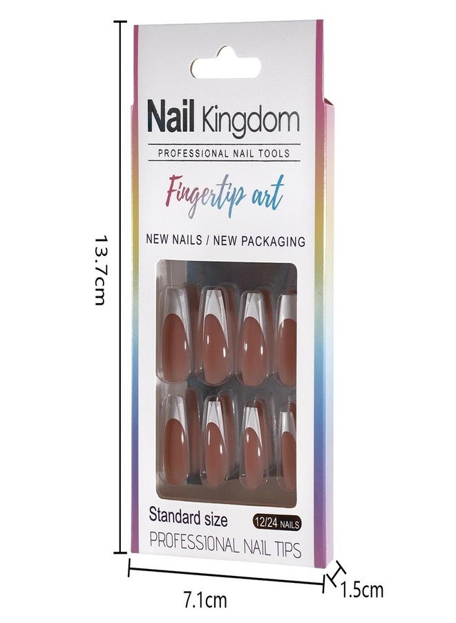 ROKHEVN 30pcs French Tip Press on Nails Long Coffin Fake Nails Nude Pink Design Stick on Nails Glossy Full Cover Acrylic Glue on Nails for Women Nails Art Decoration - Image 4