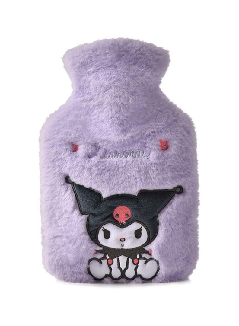 general Cute kuromi hot water bottle with plush lid, 1L rubber hot water bottle for hot and cold compresses, hand warmer, pain relief - Image 1