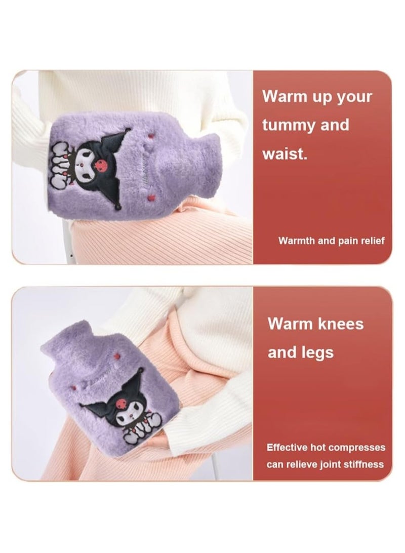general Cute kuromi hot water bottle with plush lid, 1L rubber hot water bottle for hot and cold compresses, hand warmer, pain relief - Image 2