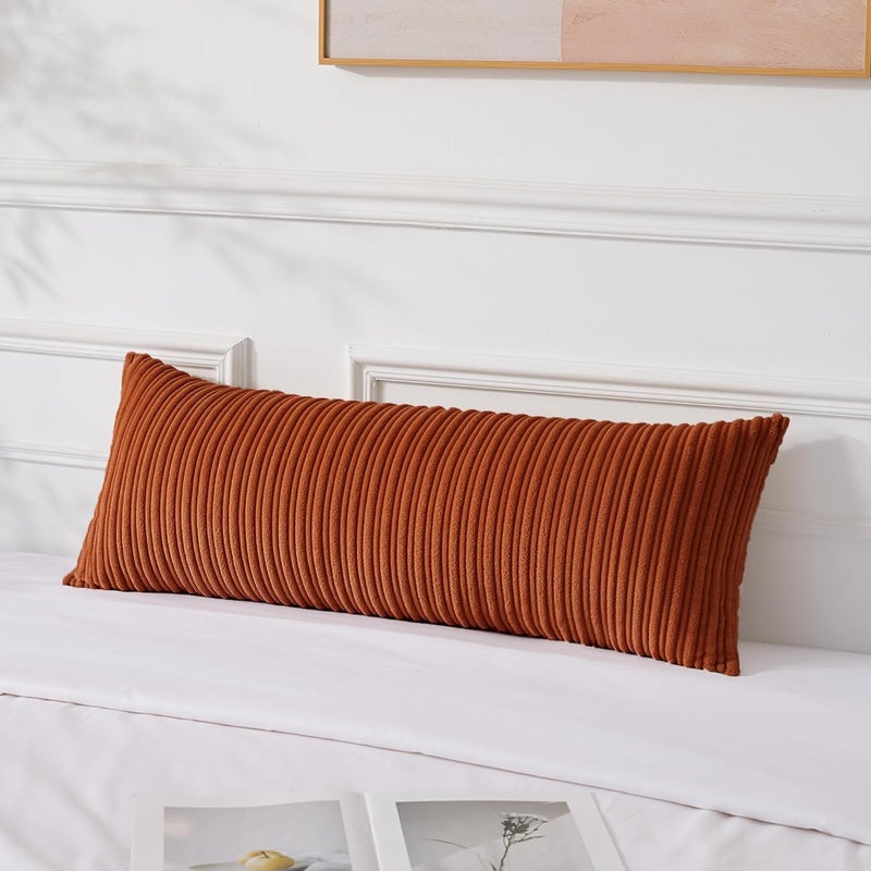 UGS UGASA غطاء وسادة من UGASA لديكور الخريف مقاس 14×36 بوصة، عبوة من قطعة واحدة، مخمل مخطط بوهو ناعم، غطاء وسادة قطنية كبيرة طويلة مستطيلة للسرير والأريكة والأريكة وغرفة النوم، برتقالي محروق - Image 1