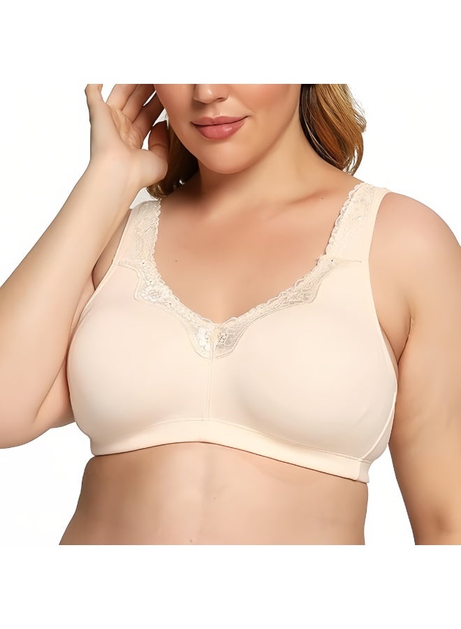 Women's Plus Size Soft Cotton Lace Bra Full Coverage Wirefree Non-Padded - Image 1
