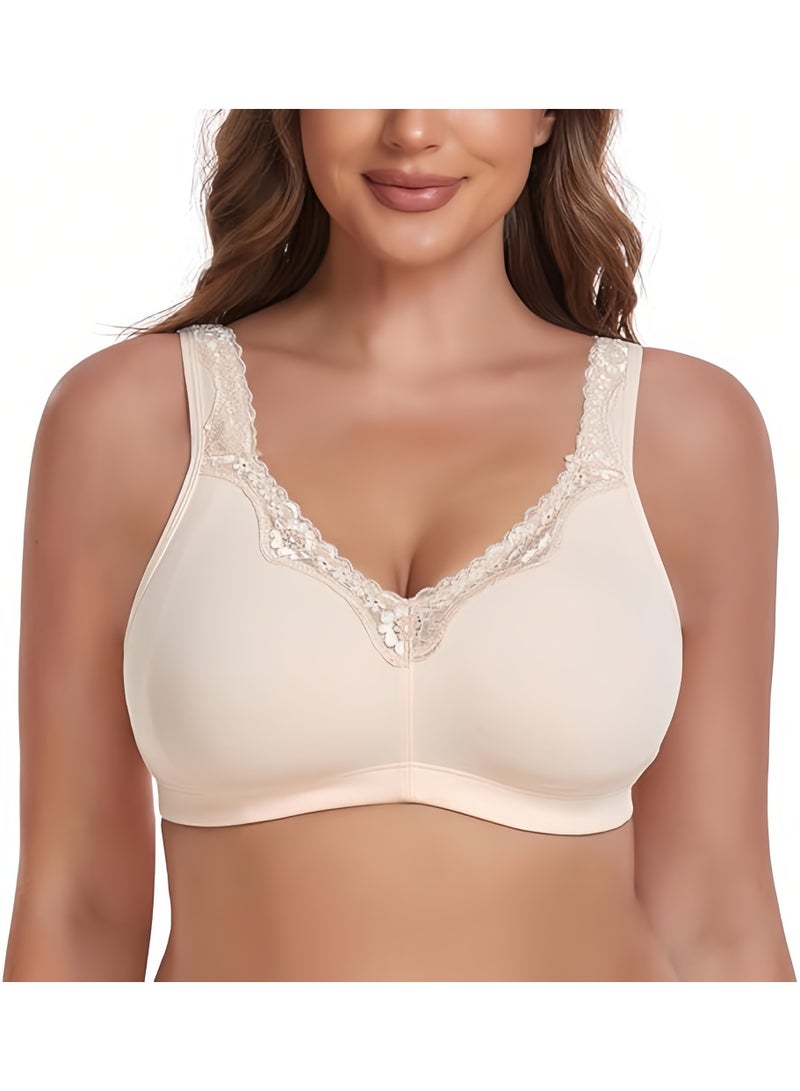 Women's Plus Size Soft Cotton Lace Bra Full Coverage Wirefree Non-Padded - Image 2