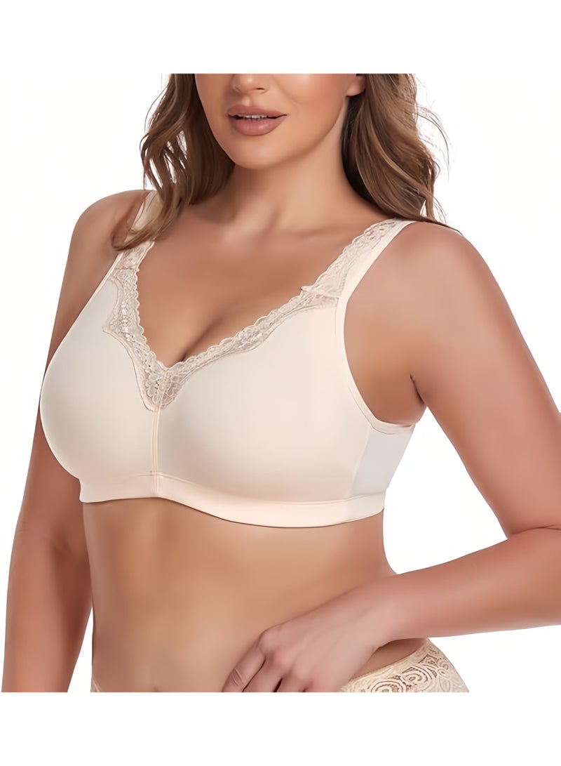 Women's Plus Size Soft Cotton Lace Bra Full Coverage Wirefree Non-Padded - Image 4