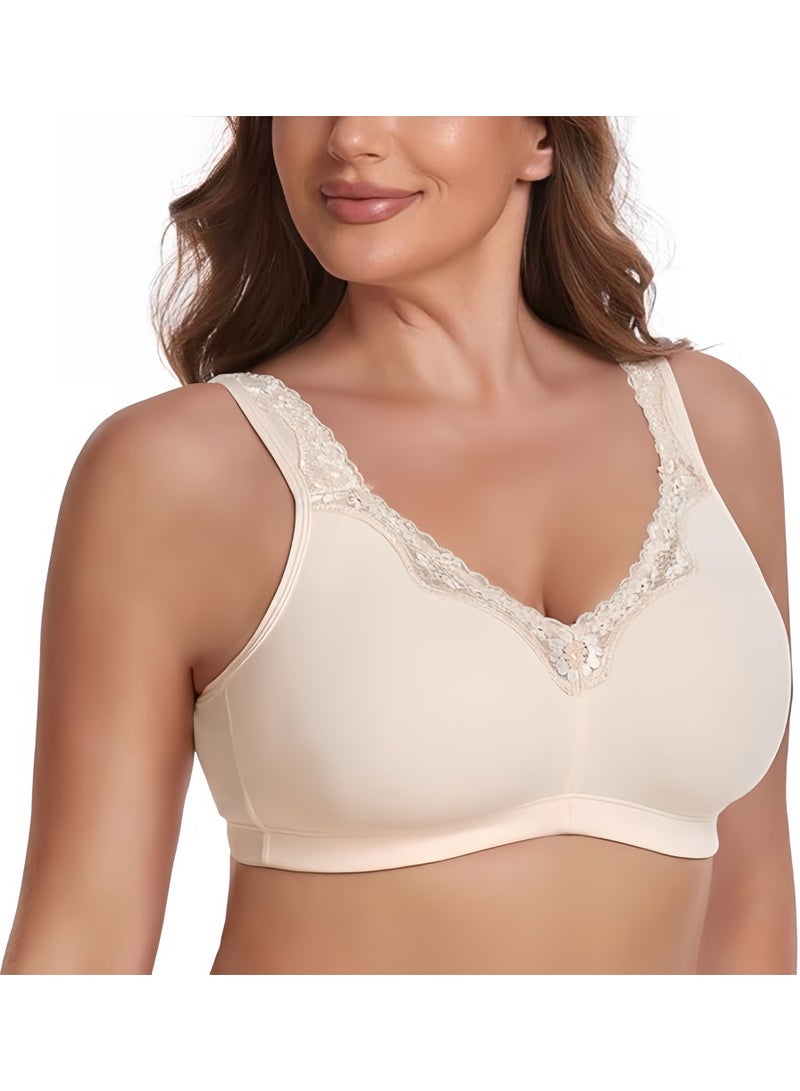 Women's Plus Size Soft Cotton Lace Bra Full Coverage Wirefree Non-Padded - Image 3