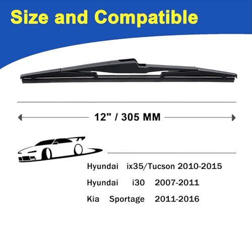 SIMPWIBLD 12 Inch Rear Wiper Blade for 2010-2015 Hyundai Tucson/2007-2011 Hyundai I30 Windshield Wiper Blade Set (Set of 2) - Image 2