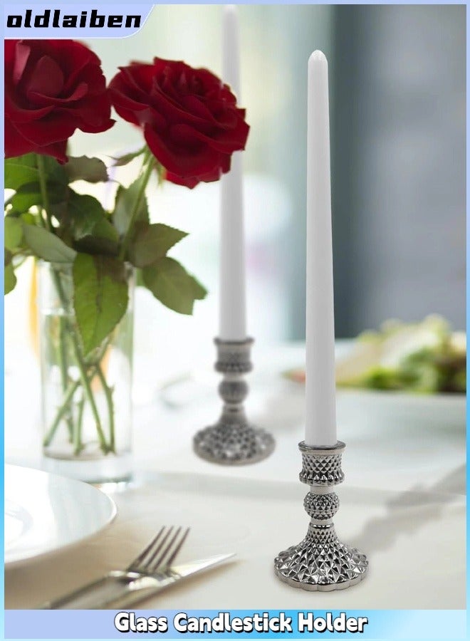 oldlaiben Glass Candlestick Holders, Clear Diamond Taper Candle Holders for Table Centerpiece, Home Decorations, Valentine Day, Wedding and Party（Grey） - Image 1