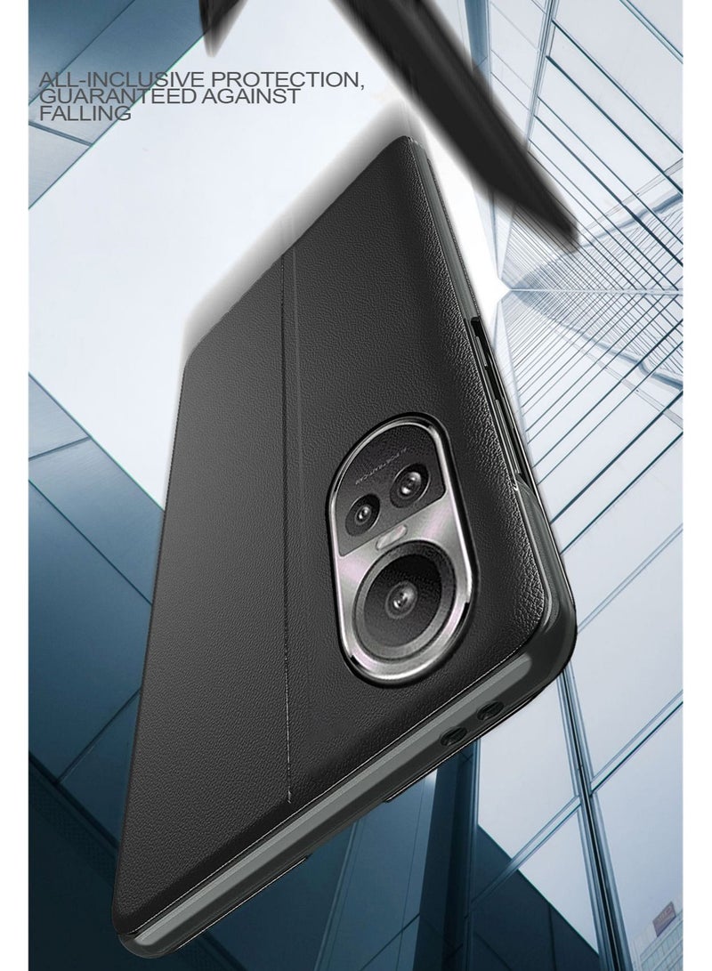 Wtech Smart View Mirror Window Leather Texture Flip Phone Auto Sleep Wake Case Cover For Oppo Reno10 Pro 5G 2023 Black - Image 2