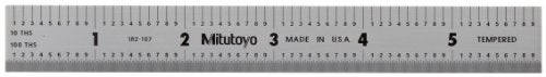 Mitutoyo 182107 Steel Rule 6150mm 110 1100 1mm 05mm 364 Thick X 34 Wide Satin Chrome Finish Tempered Stainless Steel - Image 1
