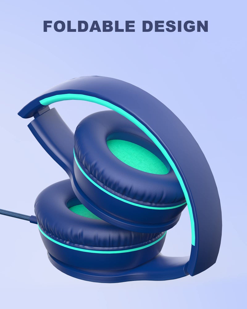 ELECDER i45 On-Ear Headphones with Microphone - Foldable Stereo Bass, Portable Wired Headphones with No-Tangle 1.5M Cord, 3.5MM Jack for School/Kids/Teens/Smartphones/Travel/Tablet - Blue - Image 4
