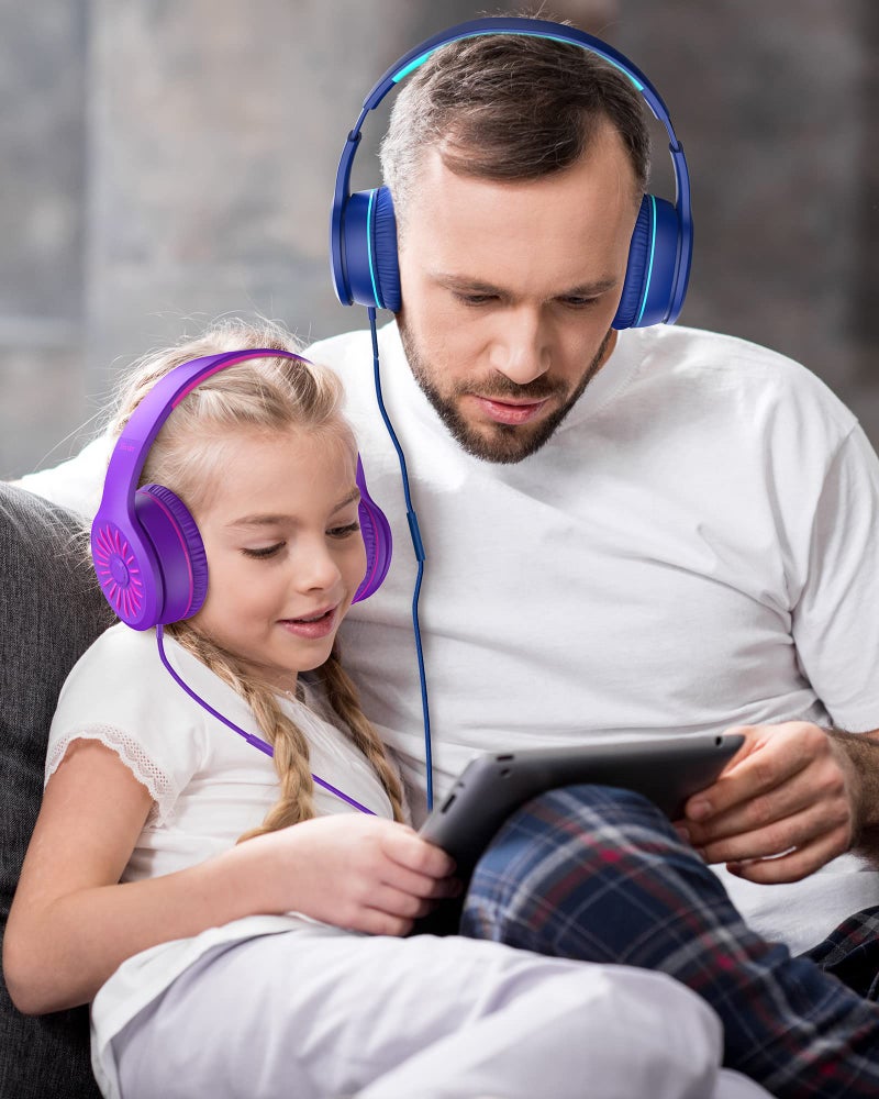 ELECDER i45 On-Ear Headphones with Microphone - Foldable Stereo Bass, Portable Wired Headphones with No-Tangle 1.5M Cord, 3.5MM Jack for School/Kids/Teens/Smartphones/Travel/Tablet - Blue - Image 2