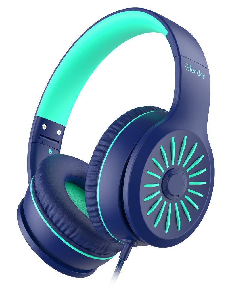 ELECDER i45 On-Ear Headphones with Microphone - Foldable Stereo Bass, Portable Wired Headphones with No-Tangle 1.5M Cord, 3.5MM Jack for School/Kids/Teens/Smartphones/Travel/Tablet - Blue - Image 1