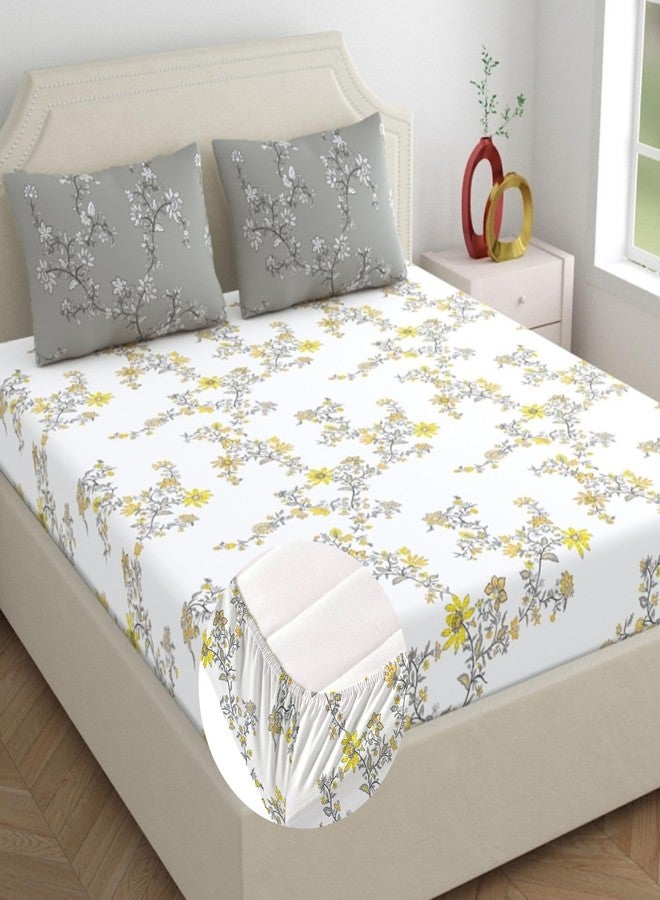 Home Ecstasy 100% Cotton Fitted Bedsheet for King Bed, 140 TC, 1 Bed Sheet (Size 72 x 78 inches + 12 inches Pocket) with 2 Pillow Covers, Grey - Image 1