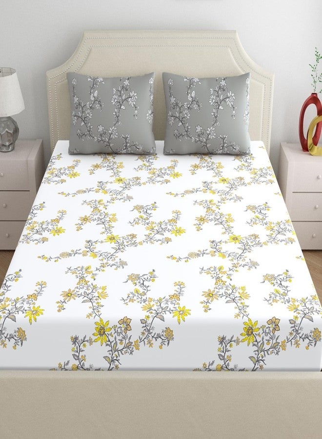Home Ecstasy 100% Cotton Fitted Bedsheet for King Bed, 140 TC, 1 Bed Sheet (Size 72 x 78 inches + 12 inches Pocket) with 2 Pillow Covers, Grey - Image 2