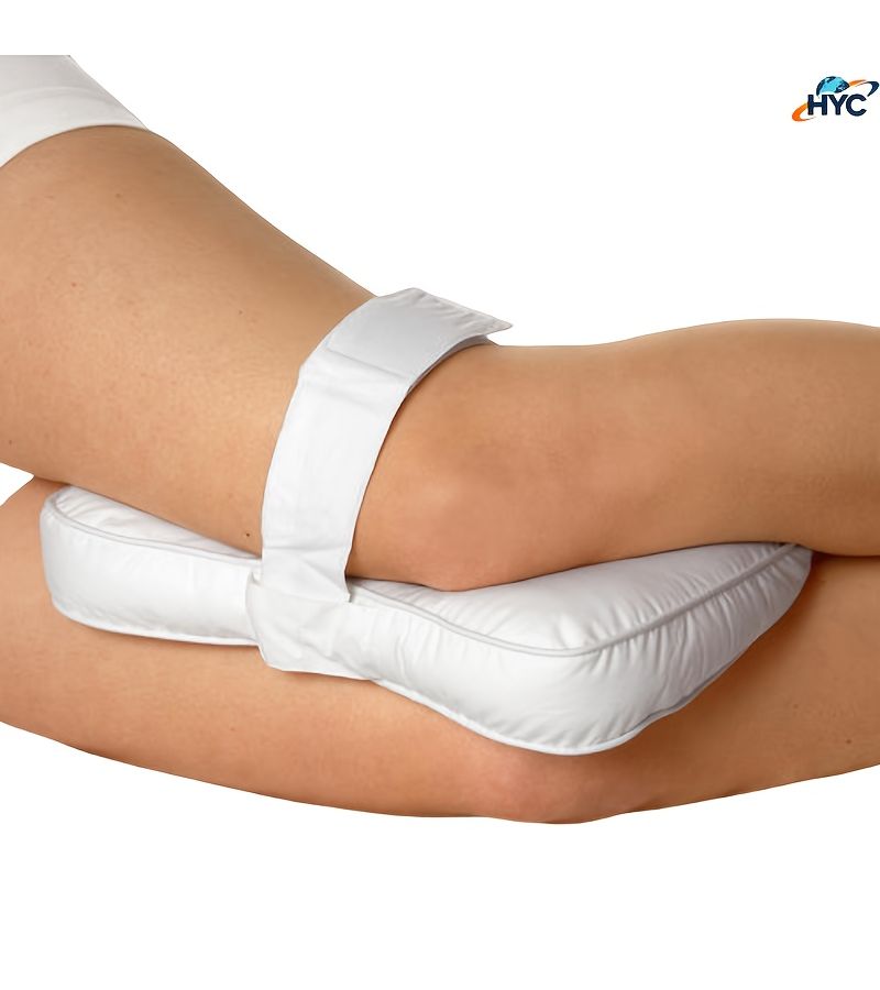 White Plaid Knee Cushion Leg Support Pillow for Side Sleepers with Straps 11.81 by 9.45 by 1.97 Inch - Image 1