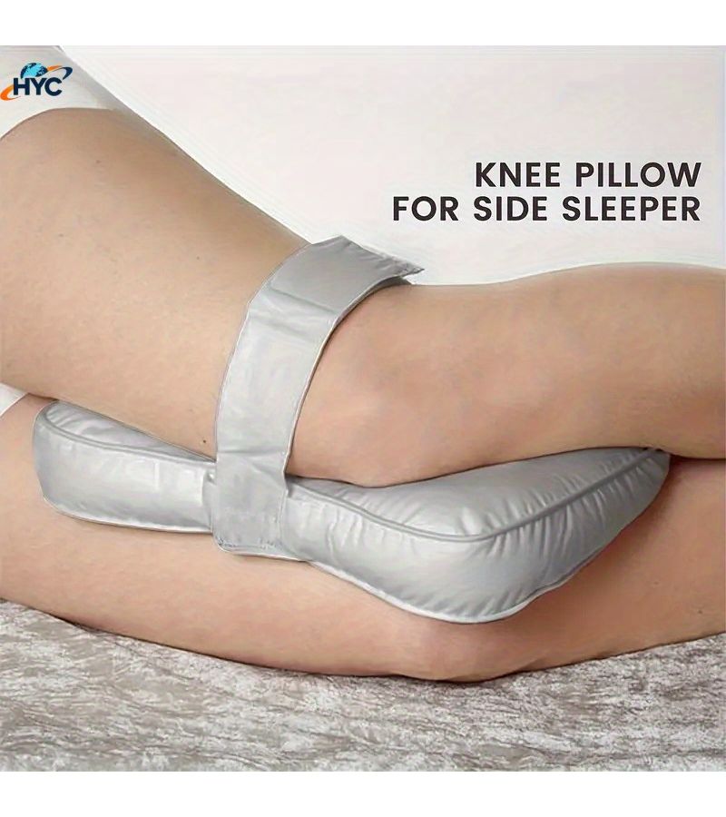 White Plaid Knee Cushion Leg Support Pillow for Side Sleepers with Straps 11.81 by 9.45 by 1.97 Inch - Image 2