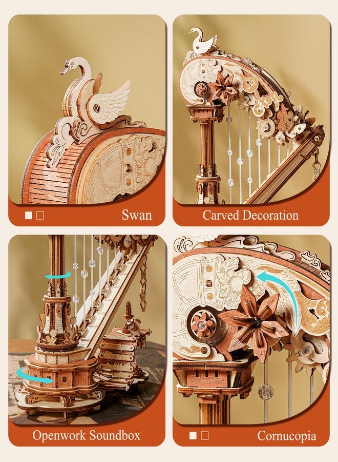 ROKR 3D Wooden Puzzles for Adults - Magic Harp Music Box, Mechanical Model Kit Self-Playing Musical Instrument, DIY Craft Kits, Home Decor & Birthday Gifts, Hobbies for Men Women - Image 3