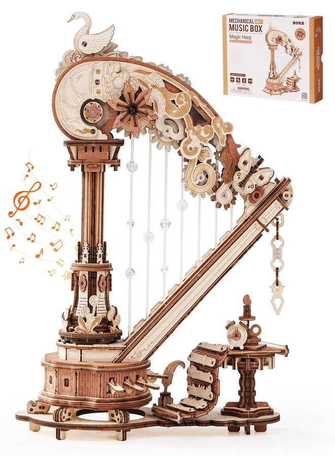 ROKR 3D Wooden Puzzles for Adults - Magic Harp Music Box, Mechanical Model Kit Self-Playing Musical Instrument, DIY Craft Kits, Home Decor & Birthday Gifts, Hobbies for Men Women - Image 1