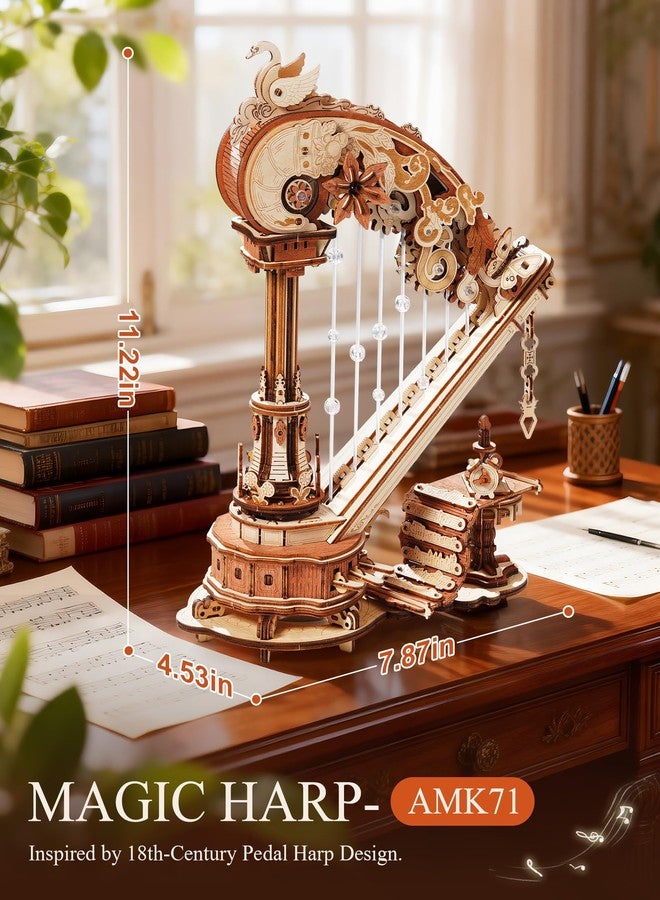 ROKR 3D Wooden Puzzles for Adults - Magic Harp Music Box, Mechanical Model Kit Self-Playing Musical Instrument, DIY Craft Kits, Home Decor & Birthday Gifts, Hobbies for Men Women - Image 2