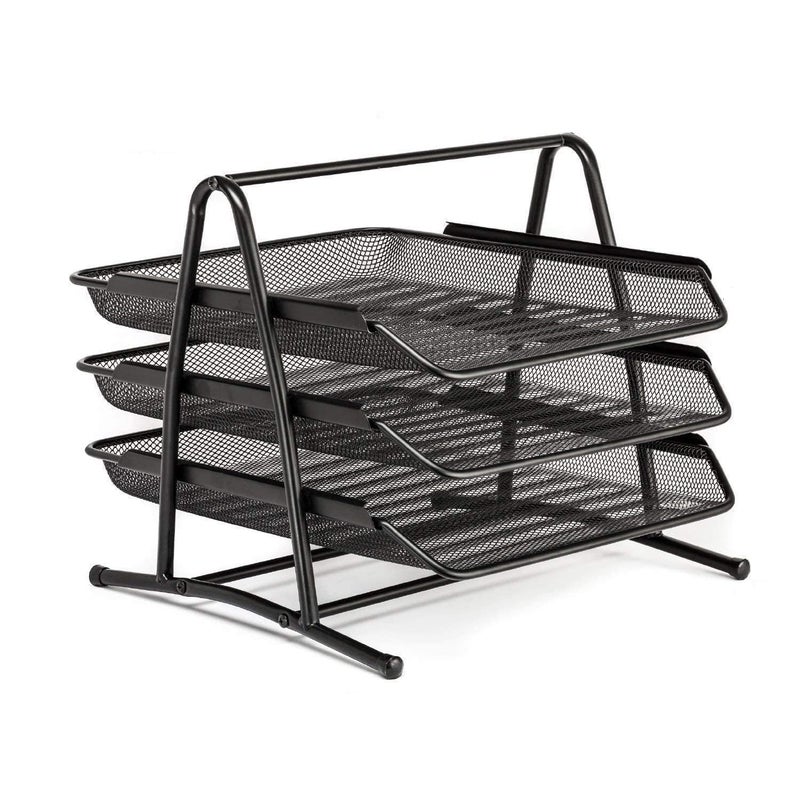 DIVHUK Desktop Bookshelf Magazine Organizer 3 Compartment Plastic Frames File Holder Dividers Document Cabinet Rack Storage Box for Office Home School (Black Metal - 3 Tier) - Image 4