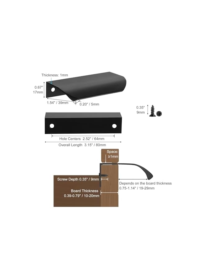 promass 10 Pack Black Edge Finger Pulls for Cabinets 3.15" Kitchen Cabinet Pulls Handles Drawer Pulls Modern Aluminum Concealed Tab Pulls for Closet Door, Matte Black - Image 2