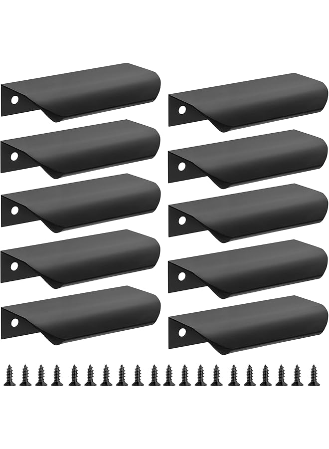 promass 10 Pack Black Edge Finger Pulls for Cabinets 3.15" Kitchen Cabinet Pulls Handles Drawer Pulls Modern Aluminum Concealed Tab Pulls for Closet Door, Matte Black - Image 1