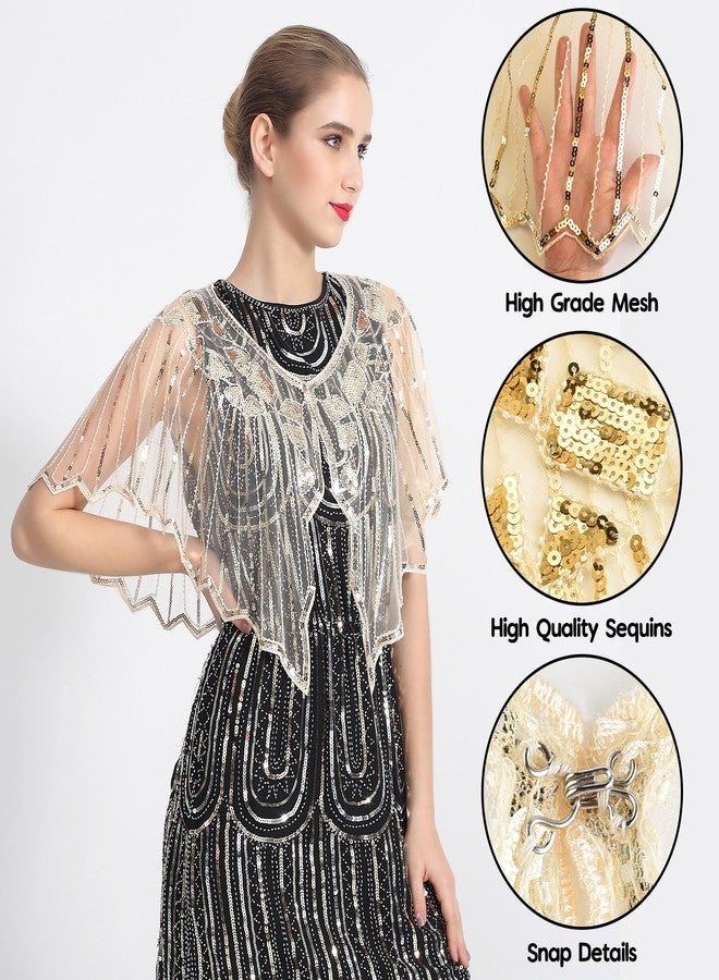 ELECLAND 10 Pieces 1920s Flapper Accessories Set Fashion Roaring 20's Theme Set with Headband Headpiece Long Black Gloves Necklace Earrings for Women (Apricot Gold) - Image 3