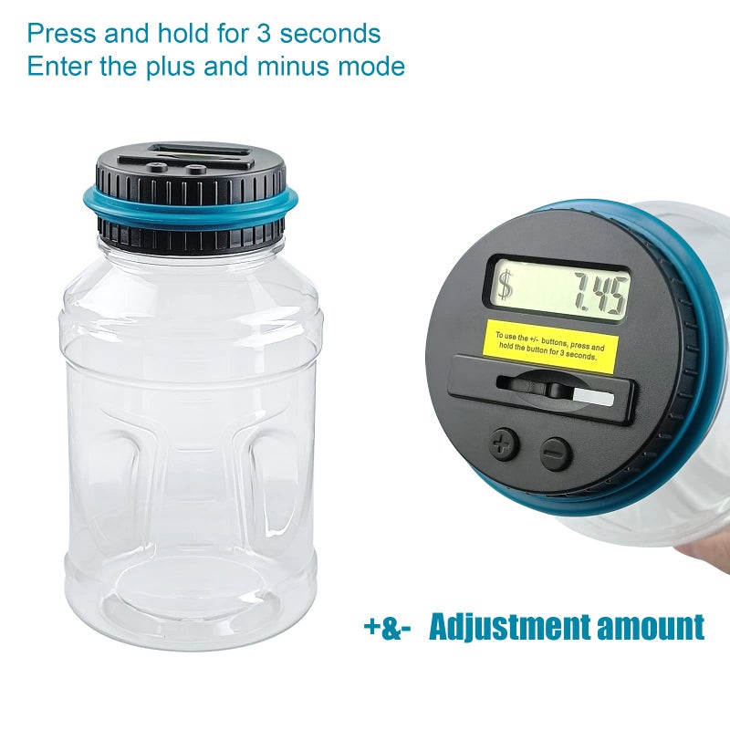 QPEY Large Piggy Banks for Adults, Digital Counting Money Jar, 1.8L Capacity Coin Counter Machine with LCD Counter, Change Jars for Saving for Boys, Designed for All US Coins - Image 3