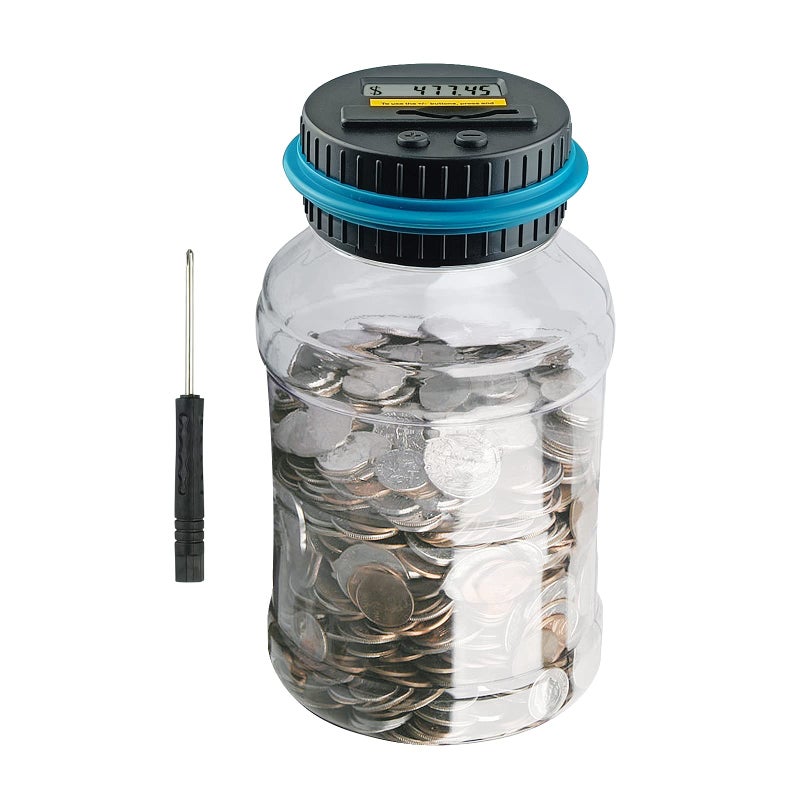 QPEY Large Piggy Banks for Adults, Digital Counting Money Jar, 1.8L Capacity Coin Counter Machine with LCD Counter, Change Jars for Saving for Boys, Designed for All US Coins - Image 1