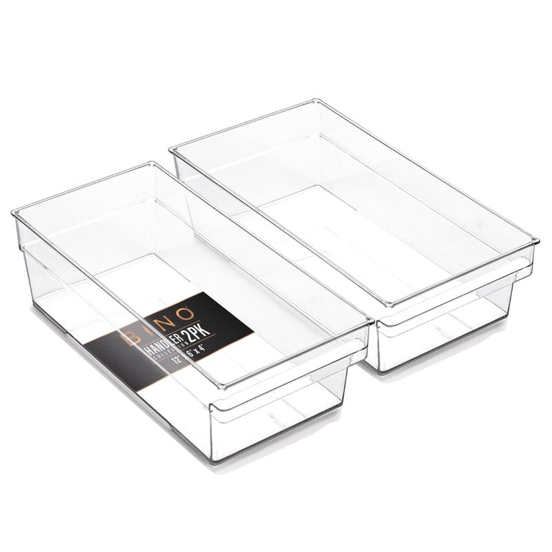 BINO Plastic Storage Bins Medium Shallow THE HANDLER COLLECTION Multipurpose Organizer Bins Kitchen Pantry Organizers and Storage Clear Containers for Organizing Home Freezer Organizer