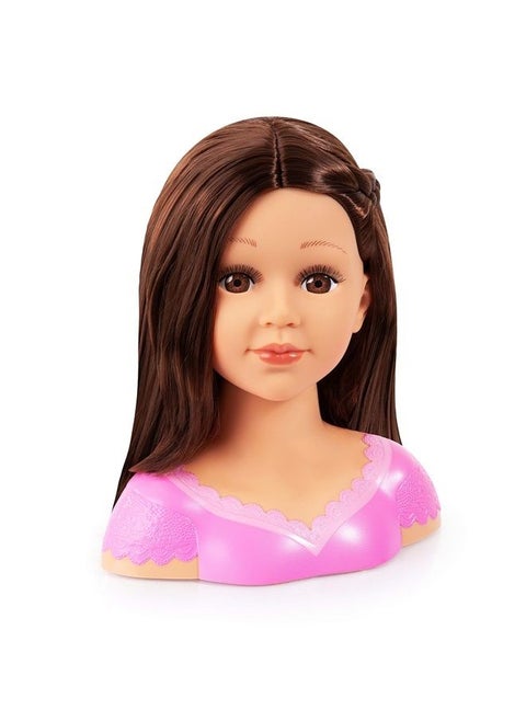 : Charlene Super Model Make Up Head, Brown Hairs, Brunette, Comes with Make-Up and Stickers, Styling Ideas Shown on Showbox, For Ages 3 and up