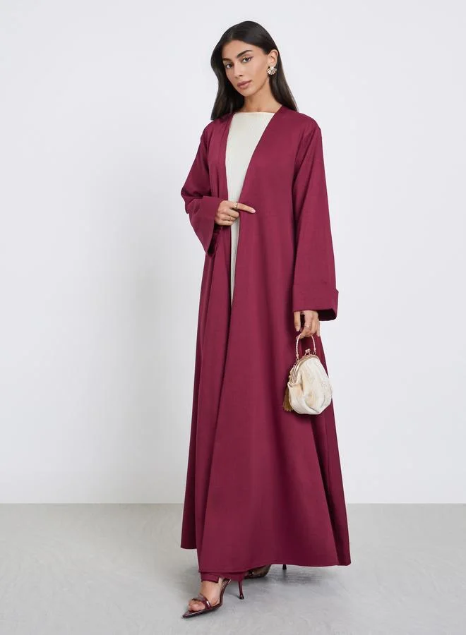 Amirah Amirah Burgundy Front Open Wide Sleeve Abaya