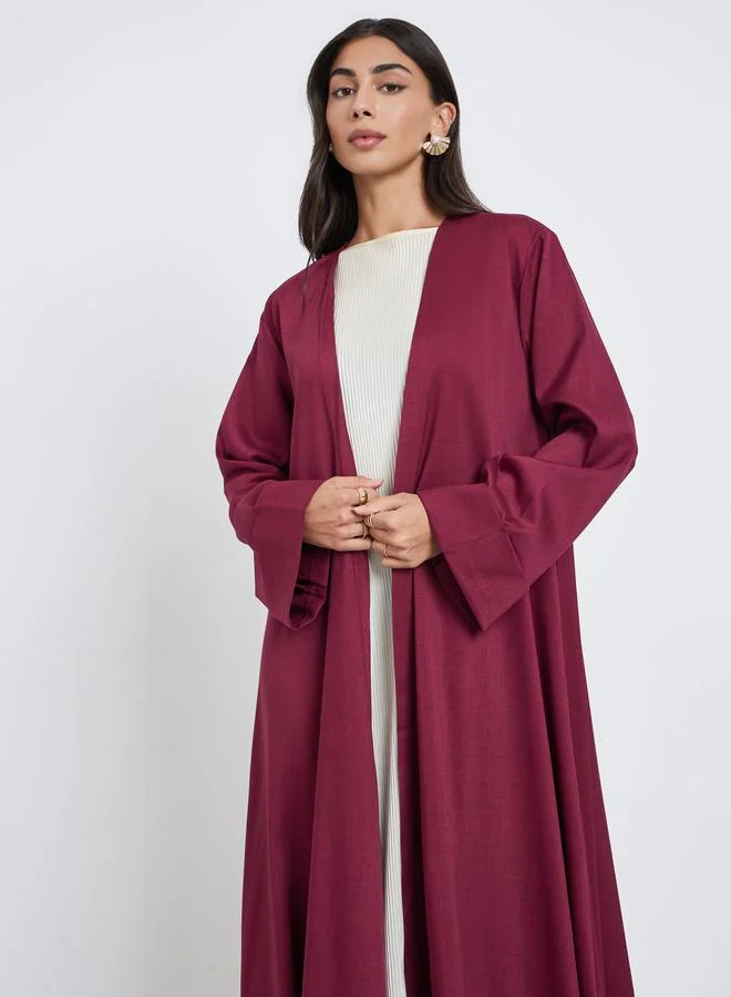 Amirah Amirah Burgundy Front Open Wide Sleeve Abaya