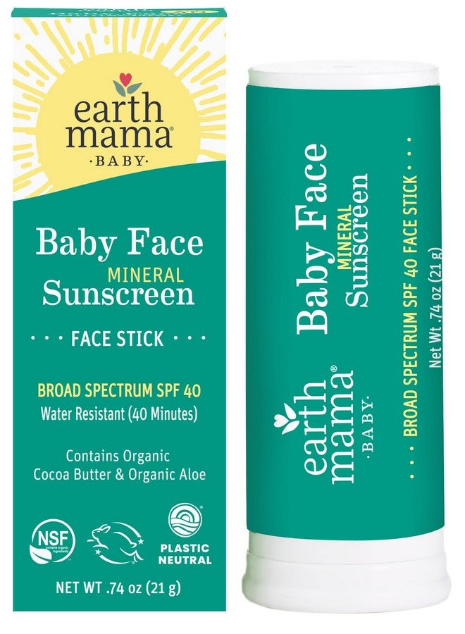Earth Mama Baby Face Mineral Sunscreen Stick SPF 40 | Reef Safe, Non-Nano Zinc, Contains Organic Cocoa Butter & Aloe | Babies, Kids & Family 0.74-Ounce - Image 1