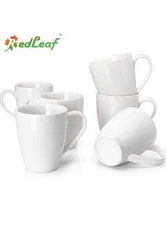 Red Leaf 12 oz Ceramic Coffee Mugs, Large White Ceramic Mugs with Large Handle for Coffee, Tea (6pcs)  - Image 1