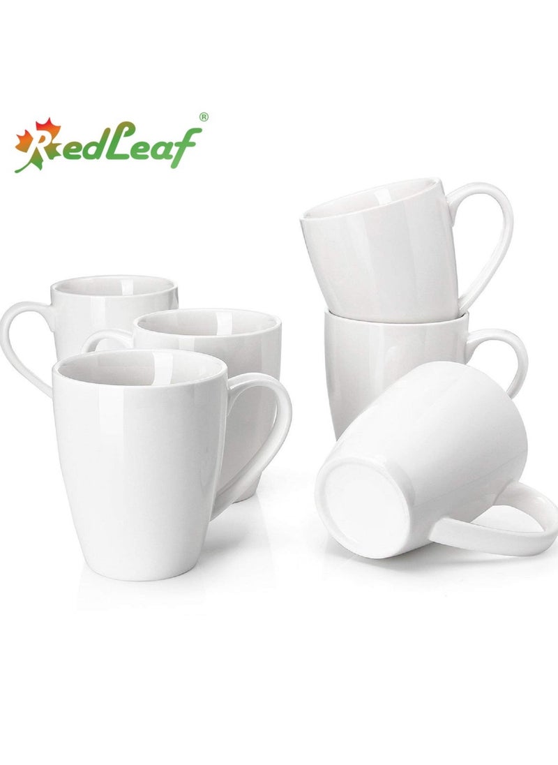 Red Leaf 12 oz Ceramic Coffee Mugs, Large White Ceramic Mugs with Large Handle for Coffee, Tea (6pcs)  - Image 1