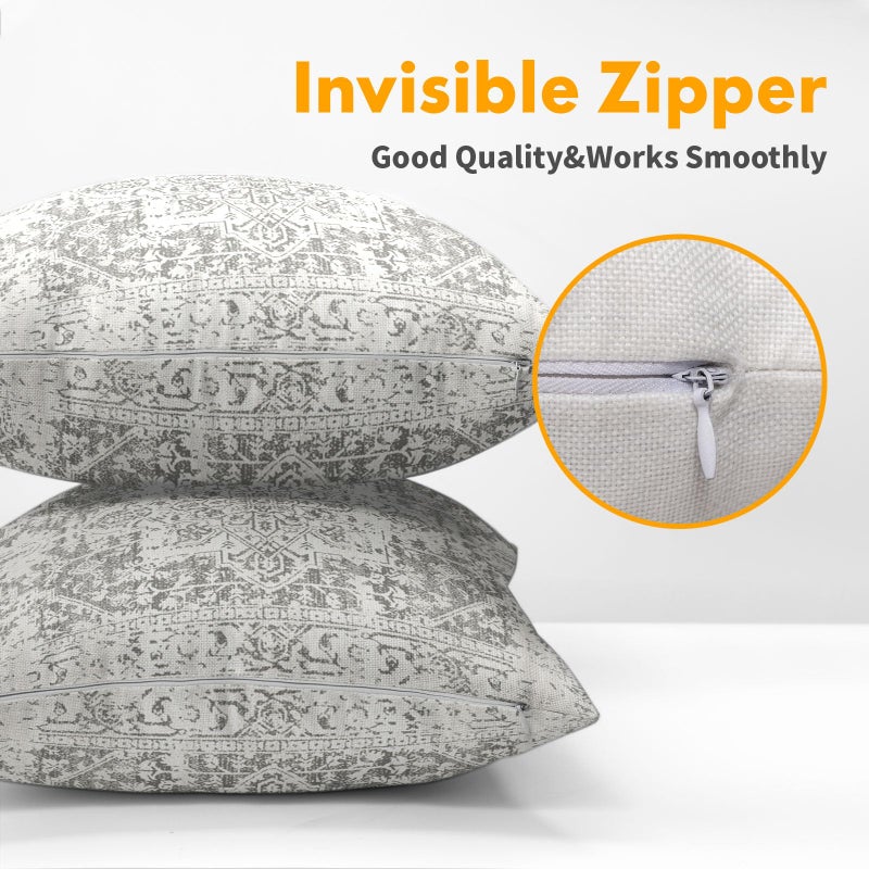 Anyako Boho Throw Pillow Covers 18X18 Inches Set of 2 Grey and White Ethnic Design Pillowcase Soft Cotton Linen Square Carpet Pattern Cushion Covers for Home Sofa Patio Bedroom - Image 3