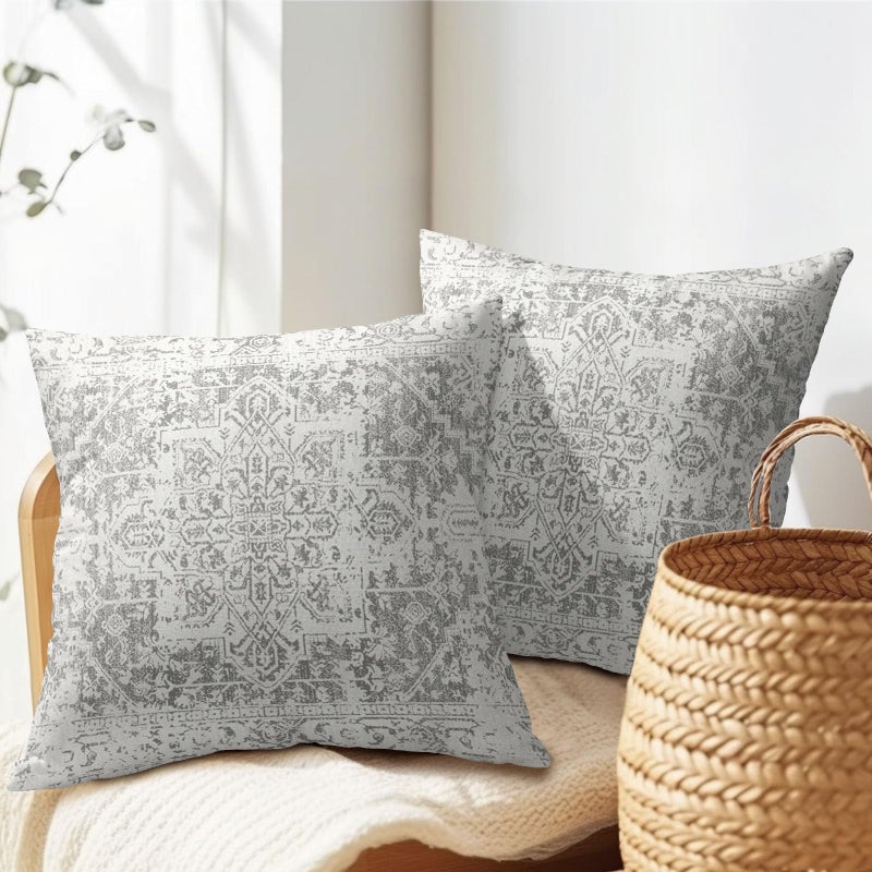 Anyako Boho Throw Pillow Covers 18X18 Inches Set of 2 Grey and White Ethnic Design Pillowcase Soft Cotton Linen Square Carpet Pattern Cushion Covers for Home Sofa Patio Bedroom - Image 5