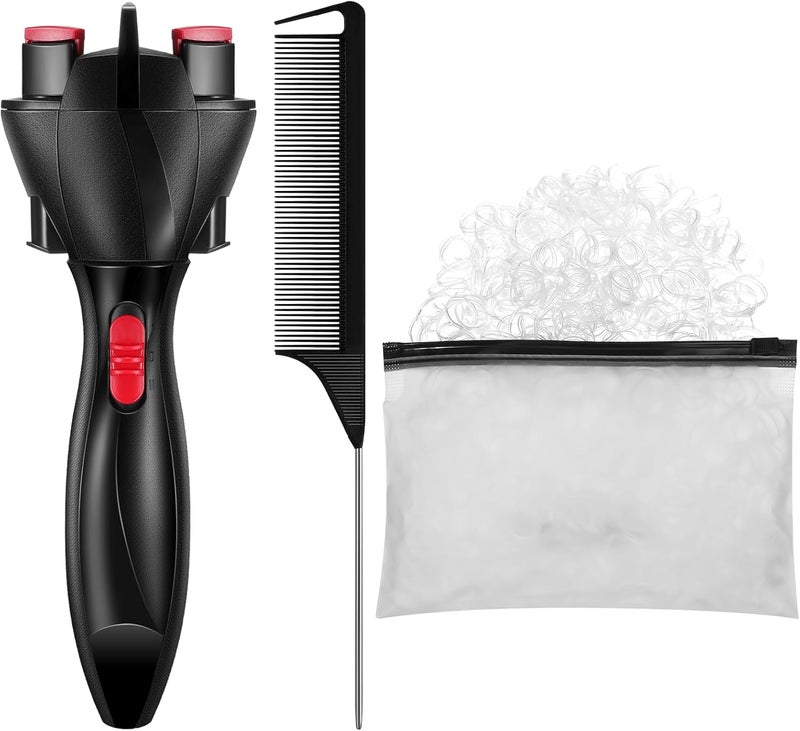 Automatic Hair Braider with 800 Mini Rubber Bands Tail Comb Electronic Braiding Machine Roller Styling Tool for DIY Hair Tangling Clear White