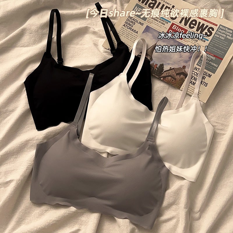 Seamless Ice Silk Underwear Women'S Sports Push-Up No Rims Girls' Bra Showing Small Breathable Student Camisole Style Thin - Image 3