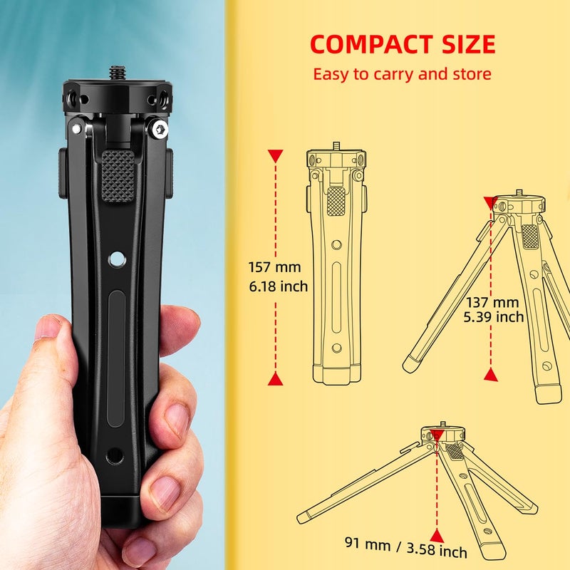 Zeadio Heavy Duty Metal Camera Tripod Stand - Universal Small Table Tripod for Camera, Gimbal, Action Cam, Camcorder, Microphone, LED Light, etc(40kg/88lb Load) - Image 5