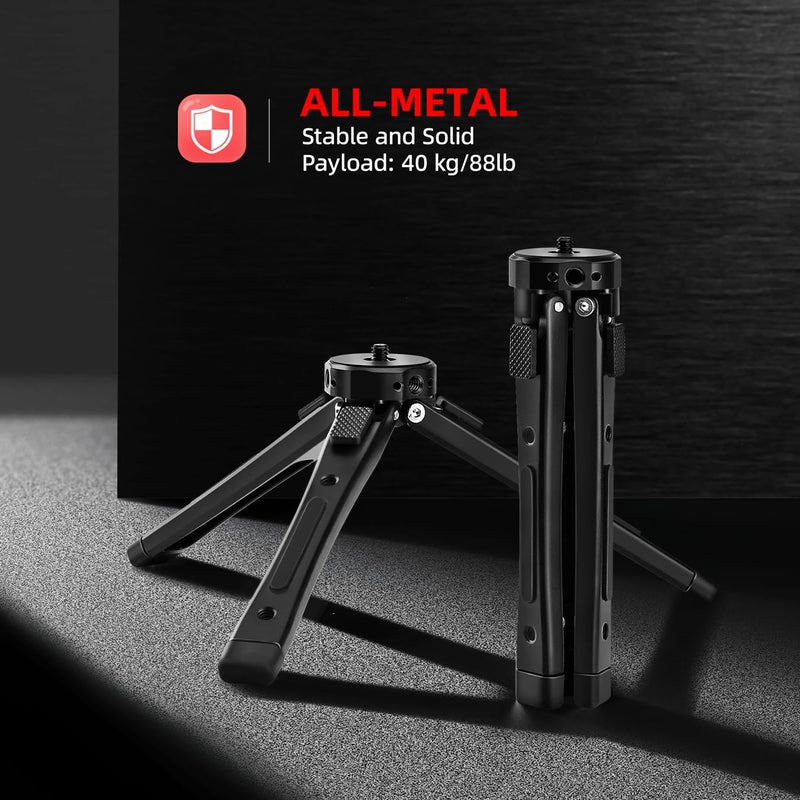 Zeadio Heavy Duty Metal Camera Tripod Stand - Universal Small Table Tripod for Camera, Gimbal, Action Cam, Camcorder, Microphone, LED Light, etc(40kg/88lb Load) - Image 2