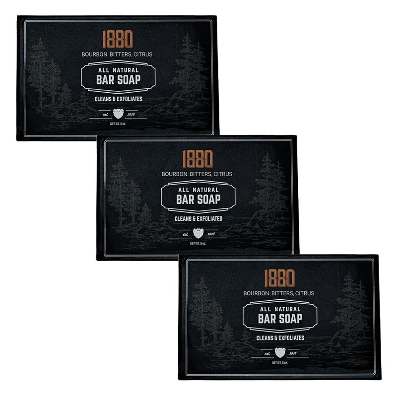 Live Bearded All-Natural Bar Soap for Men, 3-Pack of 5 oz - Made in the USA - Exfoliates and Moisturizes - Charcoal, Pumice, Shea Butter | 1880 Scent - Bourbon, Bitters, Citrus